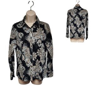 East 5th Women Pleated Long Sleeve Button Front Paisley Blouse Medium